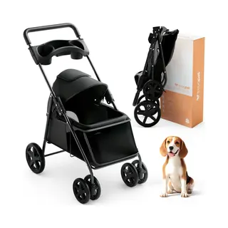 Trevopet® Hondenbuggy Inklapbaar - Wandelwagen - Buggy Voor Kleine En Middelgrote Honden Tot 15 Kg - Waterafstotend Met Bekerhouder - Zwart