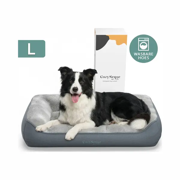 CozySense® Orthopedisch Hondenkussen 89x54 Cm Maat L - Waterdicht & Wasbaar - Benchkussen En Hondenbed - Ultra Zachte Sherpa Stof - Grijs & Antraciet thumbnail