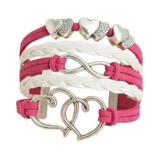 Nuvex Donker Roze Witte Armband Voor Dames Met Hartjes & Infinity Symbool – Gevlochten Vriendschapsarmband Voor Vrouwen