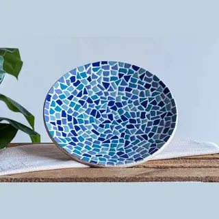 Diy Mozaïek Bamboe Schaal Blauw - Hobbypakket - Knutselpakket Voor Volwassenen - Doe Het Zelf Pakket - Little Creations