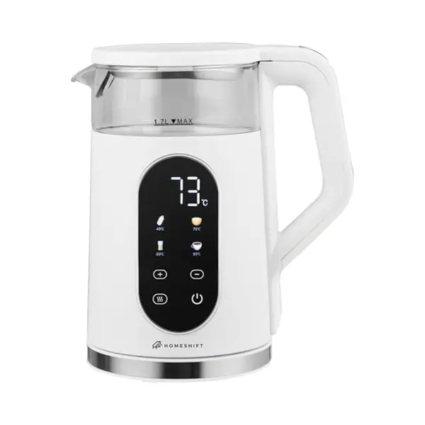 HomeShift® Wasserkocher Mit Temperaturkontrolle - Warmhaltefunktion - Doppelwandig - Elektrisch - 1, 7 Liter - 2200W - Weiß thumbnail