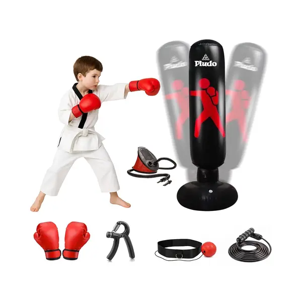 Pludo Opblaasbare Bokszak - Boksbal - Bokspaal - Staande Bokszak - Boxzak - Voor Kinderen En Volwassenen - Boxing Bag - Incl. Bokshandschoenen, Reflex thumbnail