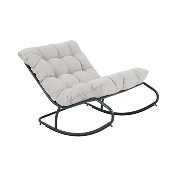 Axi Ruby Rocking Chair Black/Beige | Garden Rocking Chair With Steel Frame/Olefin Cushions | Outdoor/garden Lounge Chair For 1 Person | Maximum Weight thumbnail