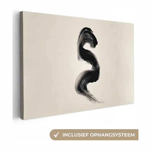 OneMillionCanvasses Canvas Schilderij 180x120 Cm - Exclusieve Wanddecoratie Penseelstreek - Zwart - Minimalistisch - Muurdecoratie Woonkamer - Slaapkamer Decoratie - thumbnail