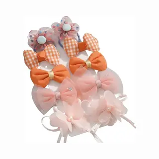 Nuvex 10 Stuks Haarspeldjes Set Oranje En Peach Voor Meisjes – Strikjes En Bloemen Haar Clips Met Zachte Stoffen Details – Ideaal Voor Dagelijks Gebruik