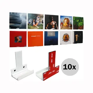 Nillie Lp Houder Aan De Muur - 10 Stuks - Wit - Plakkende Lp Houder - Vinyl Houder - Cd Houder - Fotolijstplank - Lp Opbergsysteem - Platen Houder -