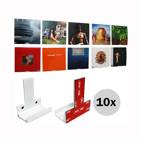 Nillie Lp Houder Aan De Muur - 10 Stuks - Wit - Plakkende Lp Houder - Vinyl Houder - Cd Houder - Fotolijstplank - Lp Opbergsysteem - Platen Houder - thumbnail