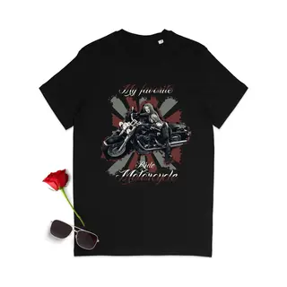Stanley/Stella Tshirt Met Sexy Meisje En Motor Print - Biker Motorrijder T Shirt - T Shirt Heren En Dames - Unisex Maten, S T/m 3XL - Kleur, Zwart.
