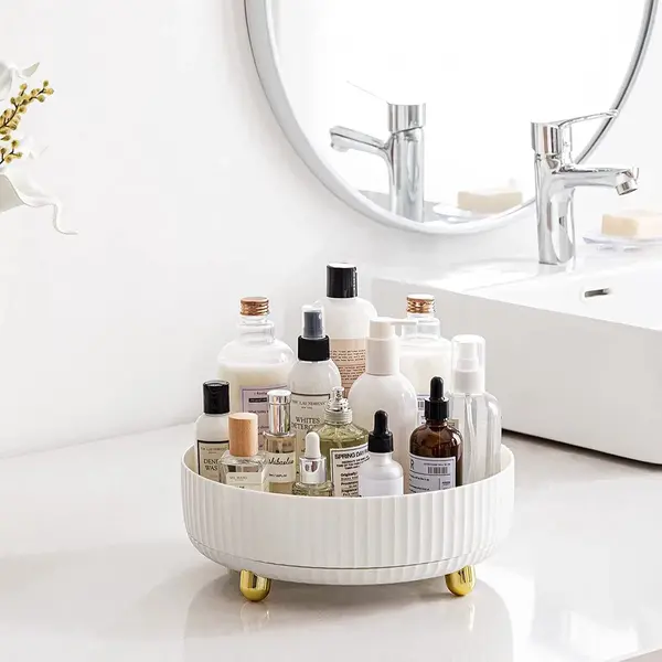‘Merk-loos’’ 360° Roterende Parfum/Cosmetica Organizer - Make-Up Opberger - Badkamer/Keukenorganizer - Multifunctioneel - Lazy Susan - 360 Graden Draaibaar - Wit thumbnail