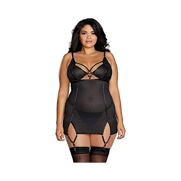 Dreamgirl Plus Size Fishnet Power Mesh Tuinslip Voor Dames, Schwarz thumbnail
