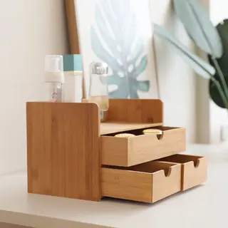 Luxe Make-up Organizer Met 3 Lades - Cosmetica Organizer Make Up Met Schuiflade Bamboe Hout - Cosmeticahouder - Toren