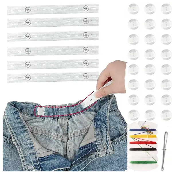 6 Stuks - Verstelbare Elastische Riem Vintage - Broekverkleiner - Elastische Riemen - Kwaliteitsriemen Met Stretch - Maat Verstelbaar - Unisex - Wit thumbnail
