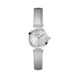 Guess Array Damen-Armbanduhr, Stahl, Leder, Silberfarben, GW0614L1