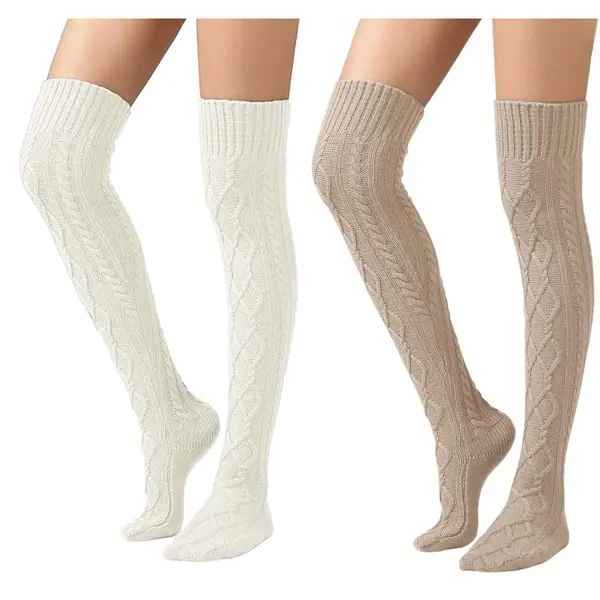 Kniekousen - 2 Stuks - Kousen - Laarssokken - Lange Kniekousen - Gebreide Kousen - Elastische Knie Sokken - Winter Lange Sokken - Warme Sokken - Dames thumbnail