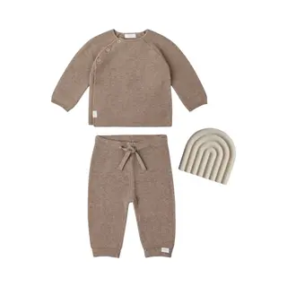 Noppies - Vest - Broekje - Pino - Grover - Taupe Melange - Unisex - Mushie - Bijtspeelgoed - Regenboog Sand - Maat 50