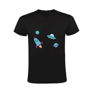 Sol's Raket, Planeten En Een Ufo Kinder T-shirt 128 | Ruimte | Space | Astronaut | Planeet | Alien |