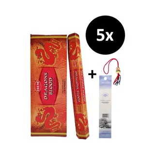 Wierook - Wierookstokjes - 5 Kokers - 100 Stokjes + 5 Mini Stokjes En 1 Gelukspoppetje - Geur Dragon's Blood