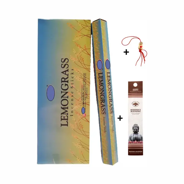 2 Kokers - Wierook - Wierookstokjes - Wierooksticks - Incense Sticks - Lemongrass - Citroengras - 40 Stokjes + 5 Mini Wierookstokjes + Gelukspoppetje thumbnail