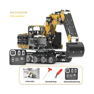 MetalMakers.nl Metalen Bouwpakket Graafmachine – Volledig Rc Bestuurbaar - 2500+ Onderdelen – 46x16x23 Cm