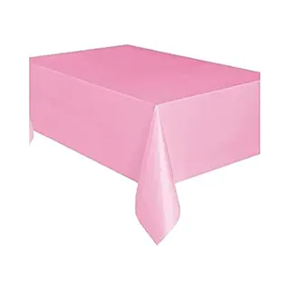 Unique Solid Lovely Pink Short Fold Rectangular Plastic Table Cover (137cm X 274cm) 1 Count - Elegant & Durable Tablecloth For Parties, Events, And Home Use