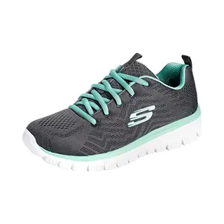 Skechers Damen Graceful Get Connected Turnschuhe, Charcoal Mesh/Green Trim, 39 Eu Weit