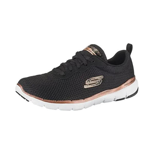 Skechers Women's Flex Appeal 3.0 First Insight Trainers, Black Mesh Rose Gold Trim, 8 Uk thumbnail