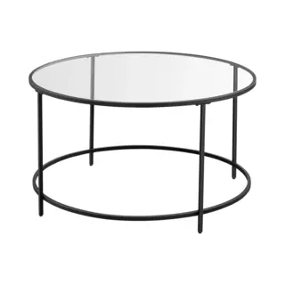 Vasagle Salontafel - Diameter 84 Cm - Glazen Tafel Met Metalen Frame - Ronde Salontafel - Zwart