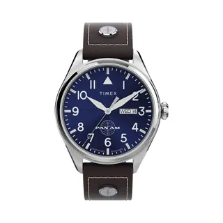 Timex Analoog Horloge 'Day-Date' Navy / Bruin / Zilver