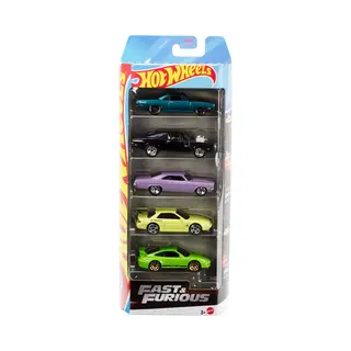 Hot Wheels Fast & Furious 5er-Pack, Set aus 5 Die-Cast-Spielzeugrennautos im Maßstab 1:64, inspiriert von und bekannt aus der Filmreihe