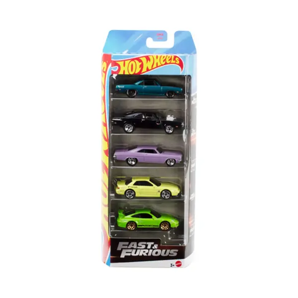 Hot Wheels Fast & Furious 5er-Pack, Set aus 5 Die-Cast-Spielzeugrennautos im Maßstab 1:64, inspiriert von und bekannt aus der Filmreihe thumbnail