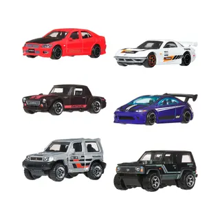 Hot Wheels Metalen Speelgoedauto's, Schaal 1:64, Set van 6 Japanse Voertuigen (Stijlen Kunnen Variëren)