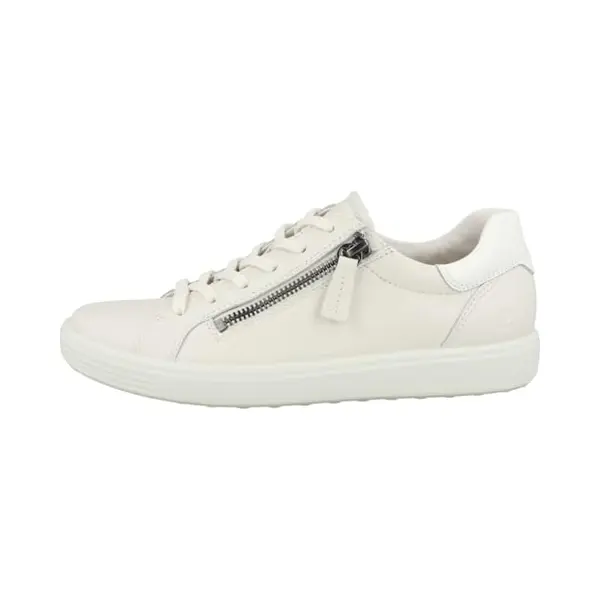 Ecco Soft 7 Lace Zip White Leather Womens Trainers 490553-50696 In A Plain Full Grain Leather In Size 39 thumbnail