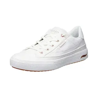 Skechers Arch Fit Arcade-meet Ya There Damessneakers, Wit Canvas Met Roségouden Rand, 38 Eu