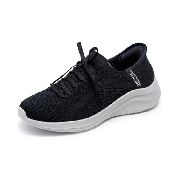 Skechers Women's Ultra Flex 3.0 Brilliant Path Slipper, Black Knit/White Trim, 6 Uk thumbnail