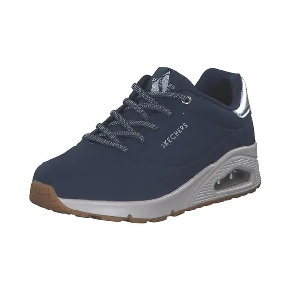 Skechers Women's Uno Shimmer Away Sneaker, Navy Durabuck/Rosegold Duraleather/Mesh Tri, 4 Uk thumbnail