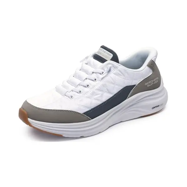 Skechers Men's Contour Foam Cozy Fit Casual Shoes, White Mesh/Duraleather/Taupe Trim, 13 Uk thumbnail