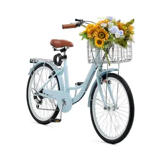Vevor Cruiser Bike Beach Bike Met Mand 66cm Banden 7 Versnellingen Verstelbaar Blauw