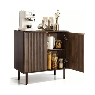 Vevor Koffiebarkast, Mid Century Gekartelde Koffiebartafel Met 2-Vlakke Opslag, Buffetstandkast Met Schuurdeur, Buffetstation Sideboard Voor Living