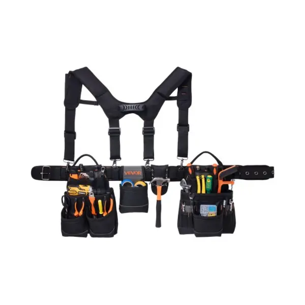 Vevor Werkzeuggürtel, Handwerkergürtel Mit 19 Taschen & Hosenträgern, Werkzeughalter, Hammerhalter Für Elektriker, Schreiner & Bauarbeiter, thumbnail