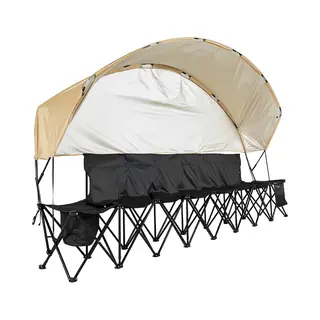 Vevor Draagbare Team Bench Campingbank (6 Personen) Met Zijvakken En Draagtas En Zonnescherm, Opvouwbare Bank Met Rugleuning, Zijbank Voor Voetbal