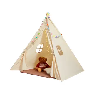 Vevor Speeltent Voor Kinderen, Teepee Tent Voor Kinderen Van 1 Tot 5 Jaar, Kindertent Met Mat En Decoratieve Pluche Ballen, Met Venster Voor Binnen En