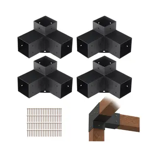 Vevor Set Van 4 Paalverbinders Gemaakt Van 2 Mm Dikke Staalplaten Paalhoek Pergola Hoekverbinder Houtverbinder 90° Kofferbakconstructie Hoekbeugel