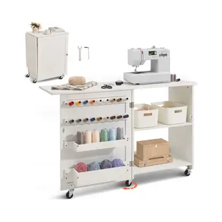 Vevor Opvouwbare Naaitafel, Multifunctionele Naaimachinetafel Met Compact Design, Afsluitbare Wielen, Planken, Opbergplaten, Houten Pluggen En