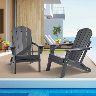 Vevor Adirondack Set Van 2 Opvouwbare Tuinstoelen, Draagbaar, Weerbestendig, Voor Buiten, Bekerhouder, Ergonomische Ontspannende Armleuning, Voor
