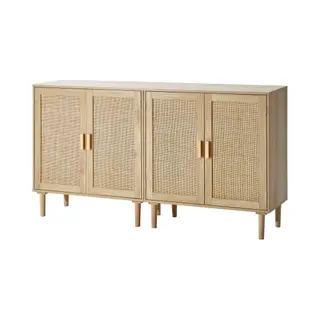 Vevor Set Van 2 Rotan Opbergkasten Met 4 Magnetische Deuren En Verstelbare Planken, Dressoir Voor Hal, Entree, Woonkamer Of Keuken, Naturel