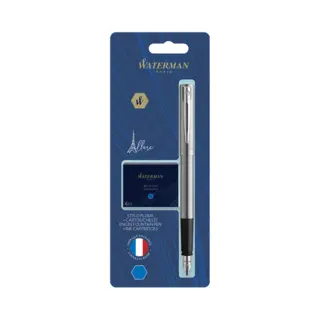 Waterman Allure-vulpen | Chroom | Fijne Penpunt | Inclusief 6 Korte Blauwe Inktpatronen