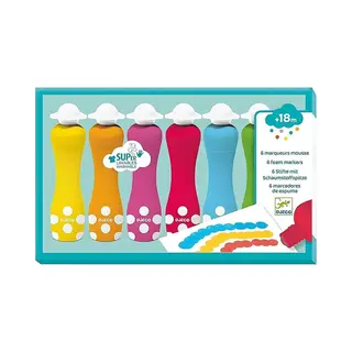 Djeco Schuimmarkers - Wasbare Foam Markers Voor Peuters En Kleuters - 6 Kleuren
