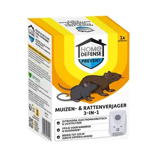 Home Defense® Ratten- En Muizenverjager - Elektromagnetisch / Ultrasone / Lichtflits - 220m2 Bereik - Diervriendelijk - Muizenverjager Ultrasone