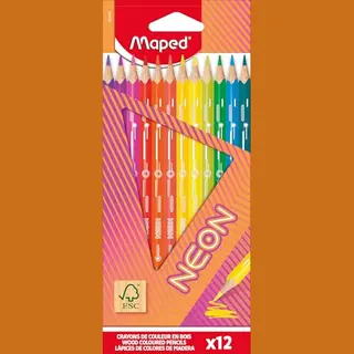 Maped Neon Coloured Pencils - Pack Of 12 Neon Effect Colouring Pencils - Bright And Vibrant Colours