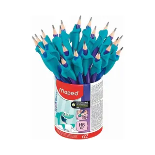 Maped 22 Graphitstifte Und Abnehmbare Fingerführungen - Fingerführung Aus Weichem Material In Der Farbe Blau - Schreiblernwerkzeug Für Graphit